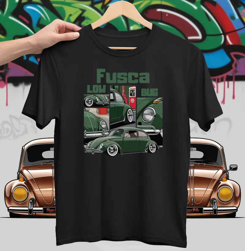 Camiseta Fusca verde musgo montagem