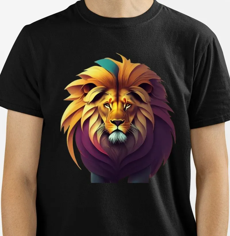 Camiseta Leão Juba Dourada com Detalhes em Azul