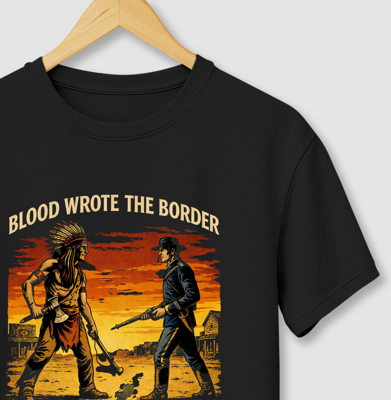 Camiseta Blood Wrote the Border – Western History Vintage 100% Algodão