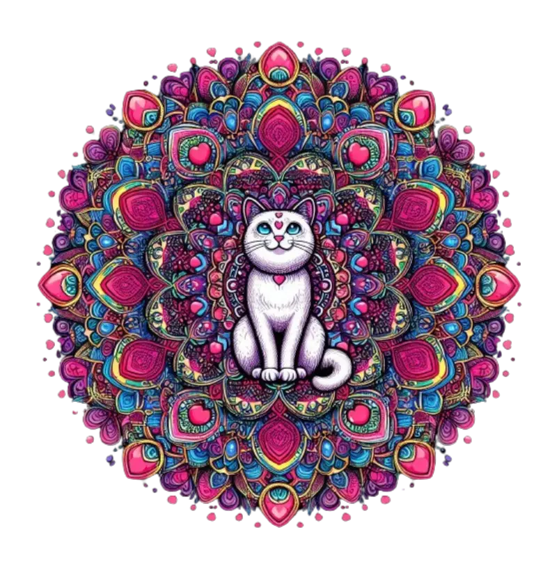 Gato branco na mandala