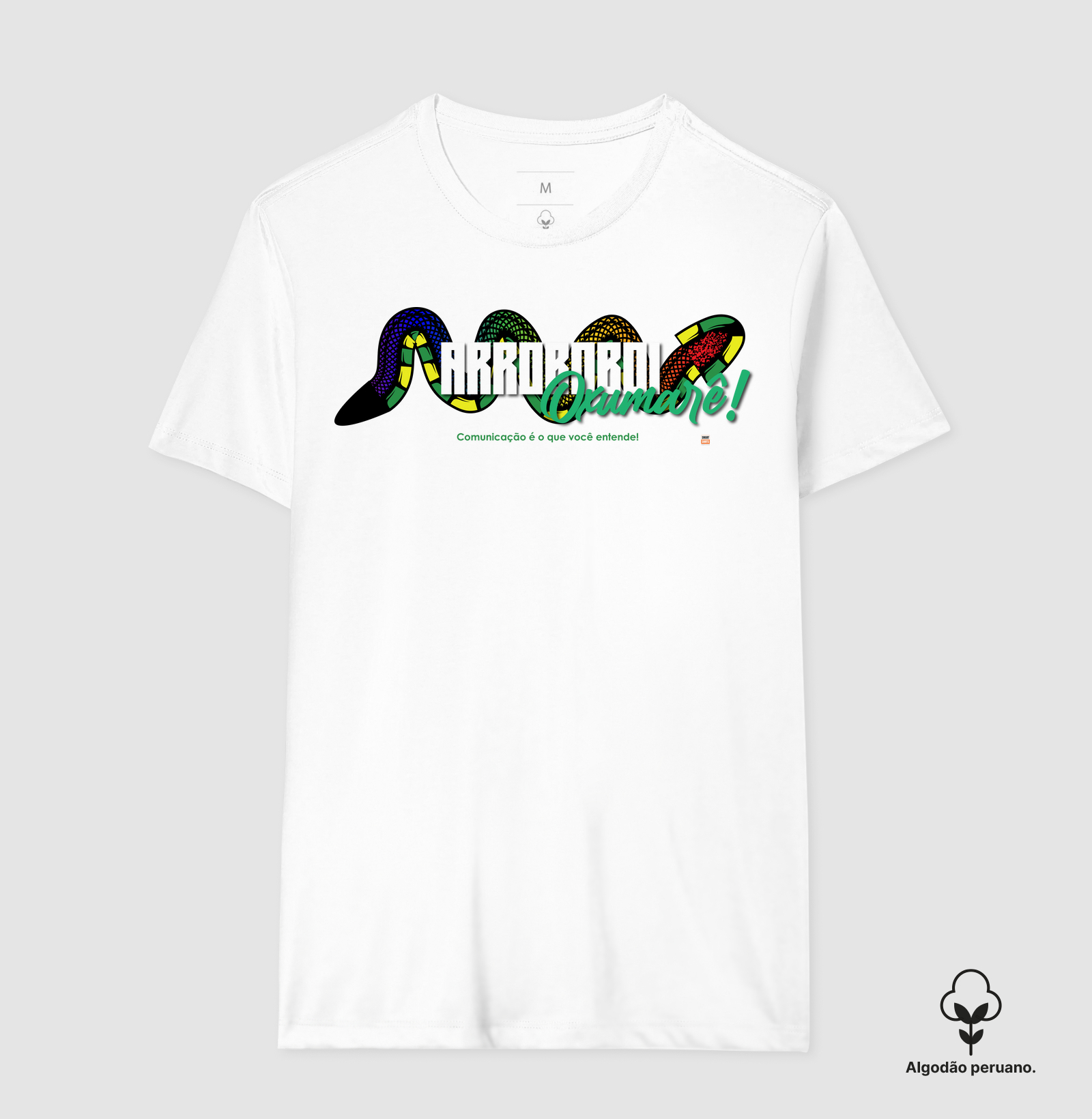 Camiseta Algodão Peruano "Arroboboi, Oxumarê" Branca - Oxumarê