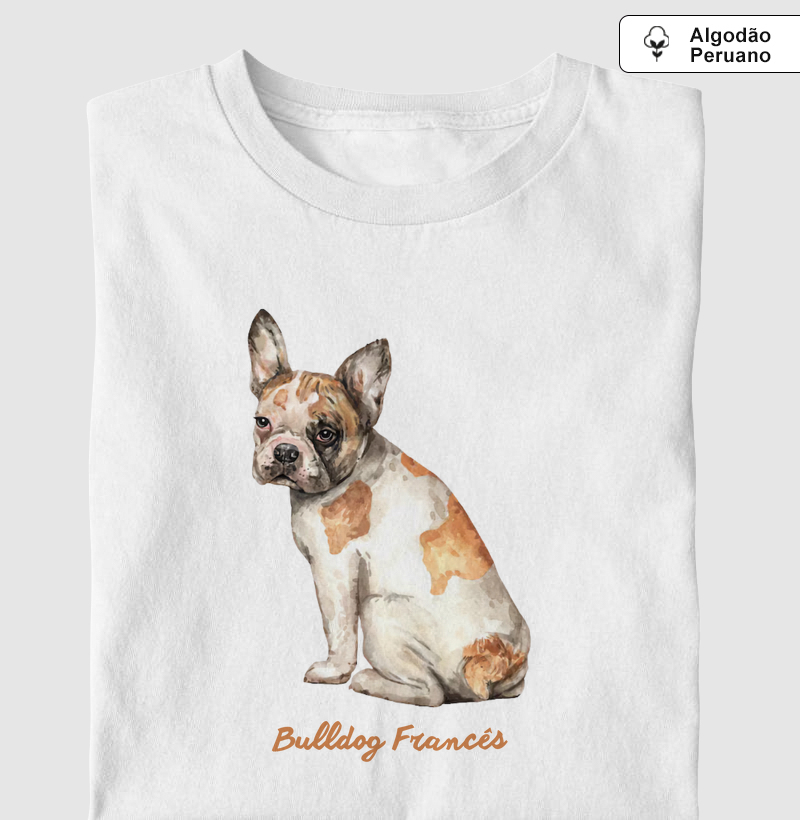 Camiseta Algodão Peruano Bulldog Francês Aquarela