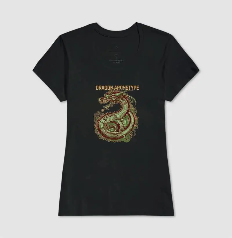 Camiseta Feminina Arquétipo Dragão Verde e Vermelho Transformação