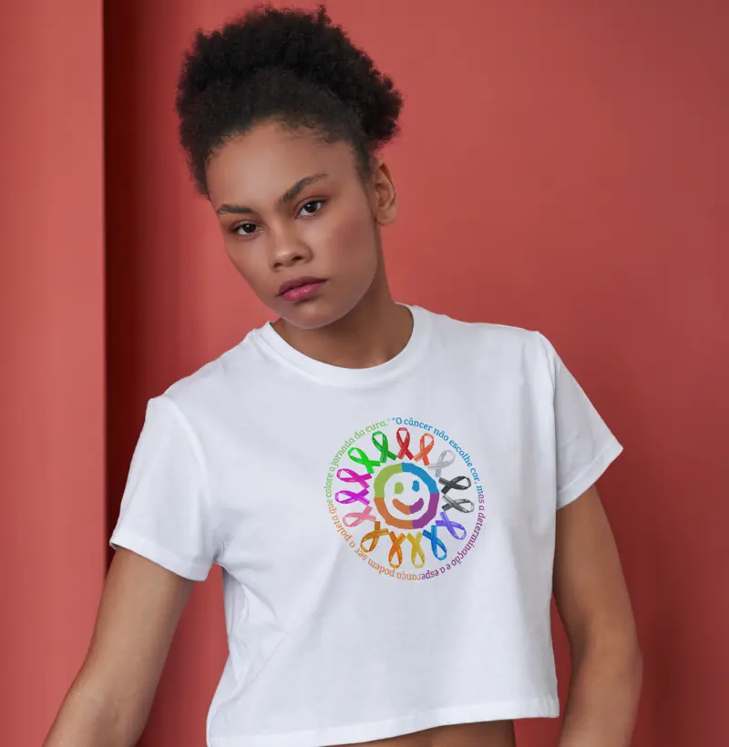 Camiseta Cropped Cirinho Sorrindo!! Combate ao Cancêr!!
