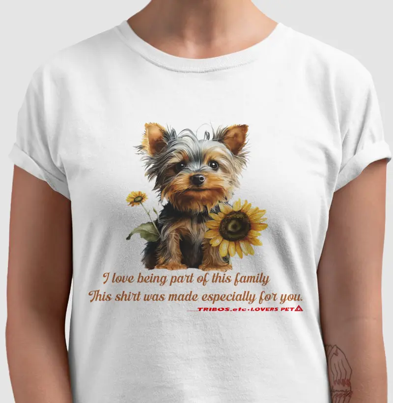CAMISETA RESERVA.INK MASCULINA E FEMININA TRIBOS.etc PET DOG Sunflower Yorkshire Terrier