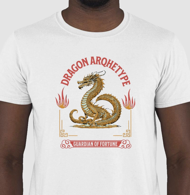 Camiseta Masculina guardião da Fortuna Dragão Amarelo