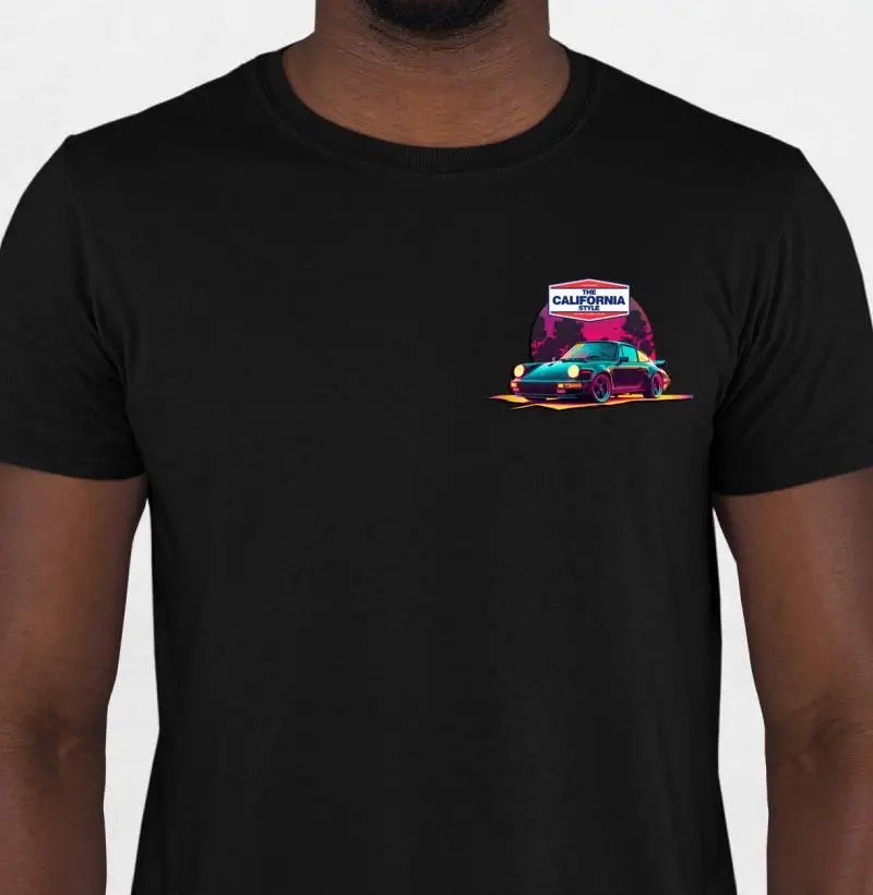 Camiseta Ilustração Porsche Sunset Retro Wave Art