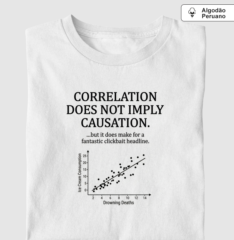 Camiseta Correlação Não Implica Causalidade (Edição Científica)