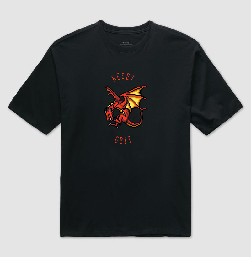 Camiseta Oversized Dragão Vermelho Reset8Bit
