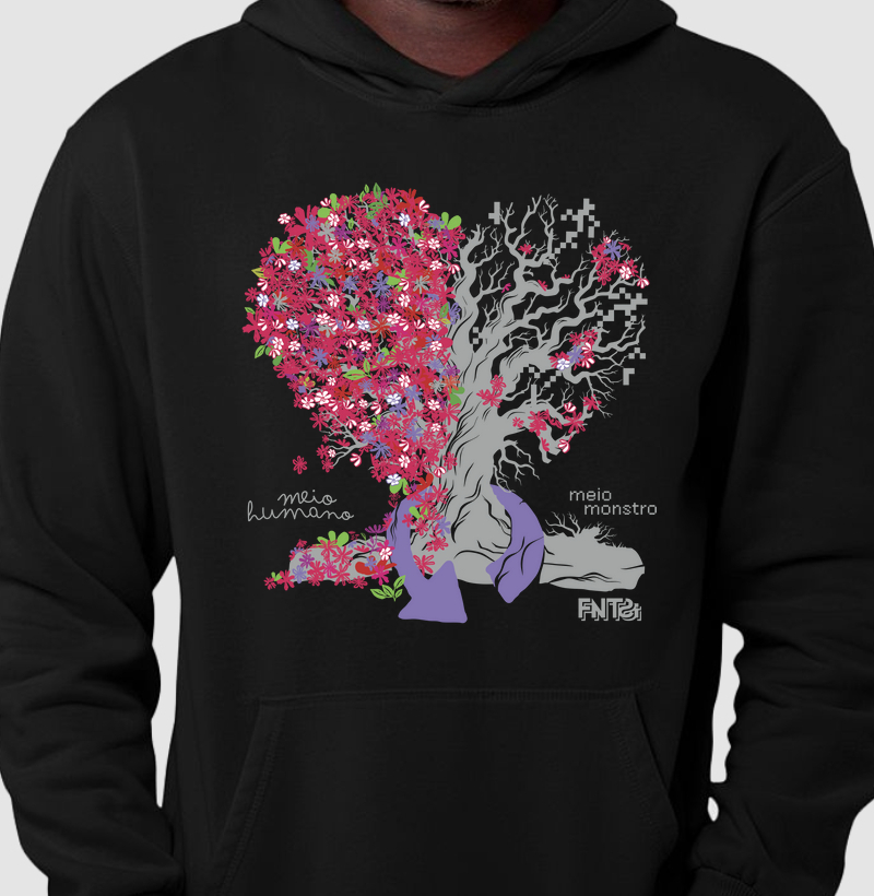 MOLETOM HOODIE SLIM "HUMANOS E MONSTROS" / ÁRVORE-CORAÇÃO GRANDE