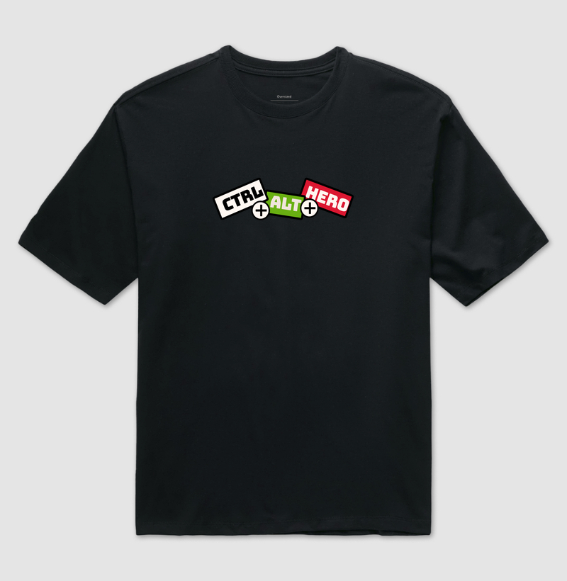 CTRL + ALT + HERO: Camiseta Oversized - Estilo Geek para Heróis do Cotidiano