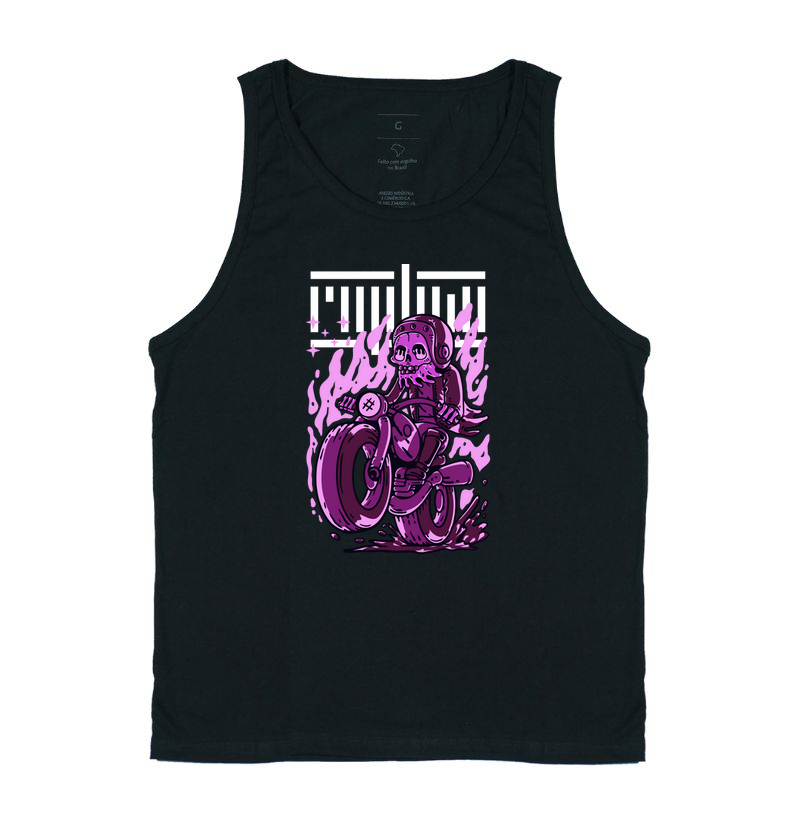 Caveira em chamas empinando moto