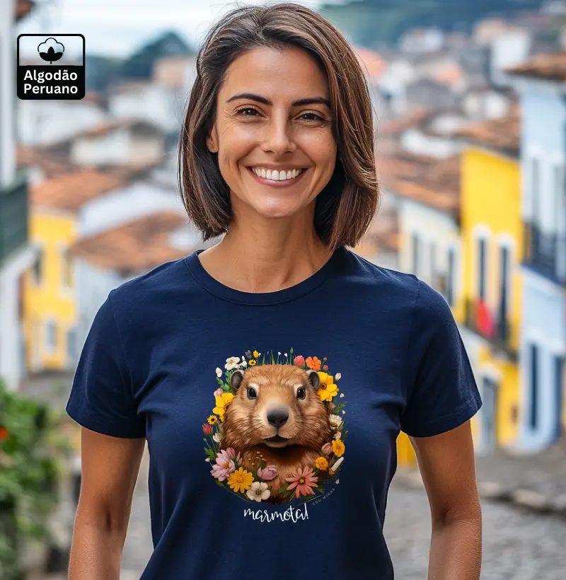 Marmota com flores - 100% Algodão Peruano