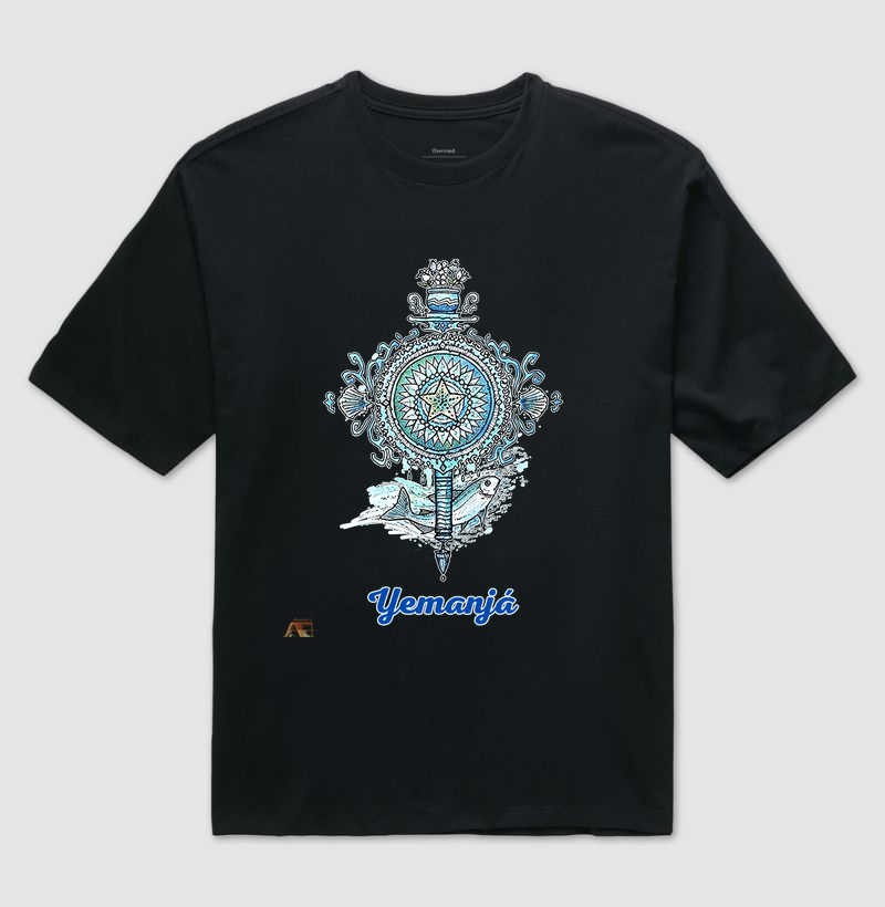 Camiseta Aruanda ê Abebê de Yemanjá Estilo em 100% Algodão