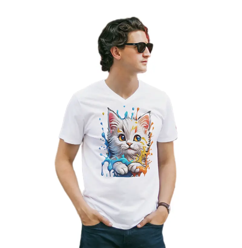 Camiseta Básica Gato Vintage Colorido 