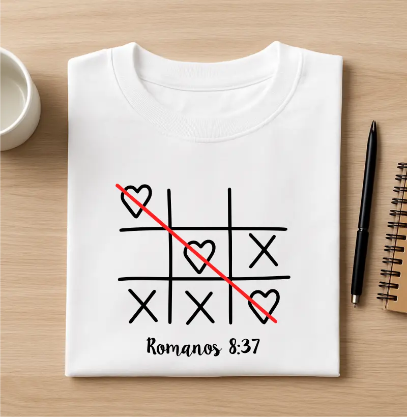 Camiseta jogo da velha Romanos 8:37