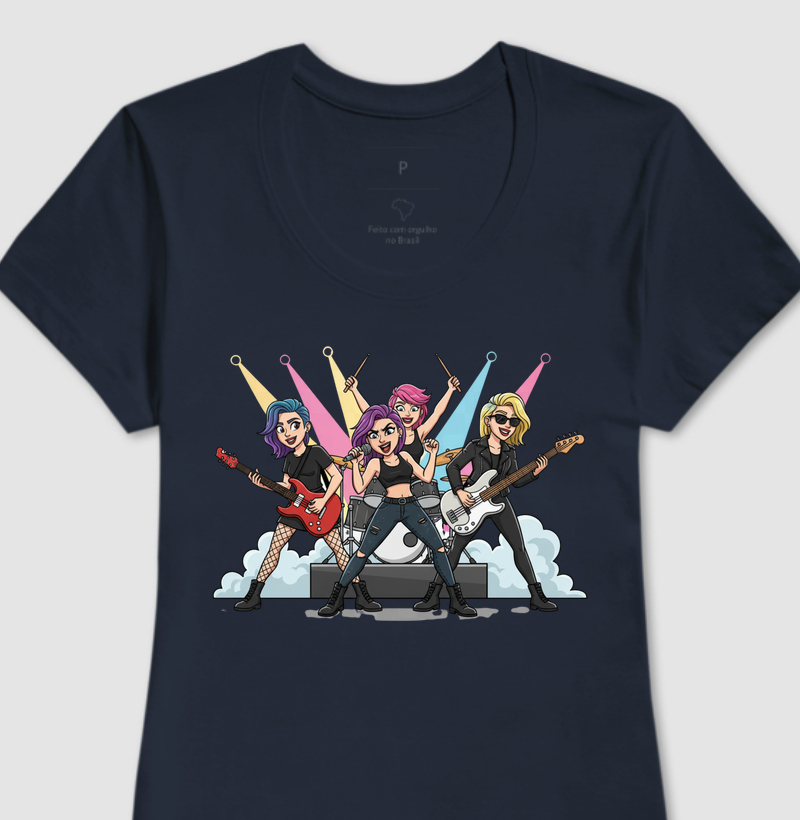 Camisa Banda de Rock Cartoon – Estampa Estilo Desenho Animado em Alta Resolução