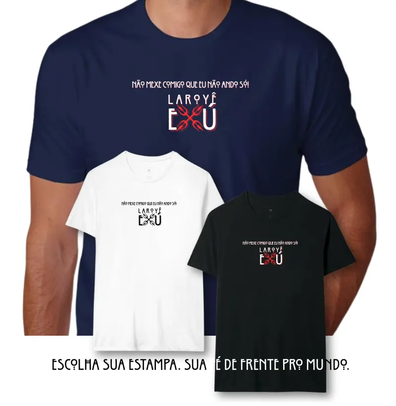 Camiseta Exú Não Mexe Comigo Sombreada Azul Marinho Masc.