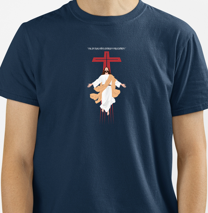 Estampa Jesus Em Tuas Mãos Entrego Azul Mar. Masc.