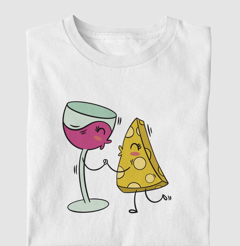 Camiseta Par Perfeito: Vinho e Queijo