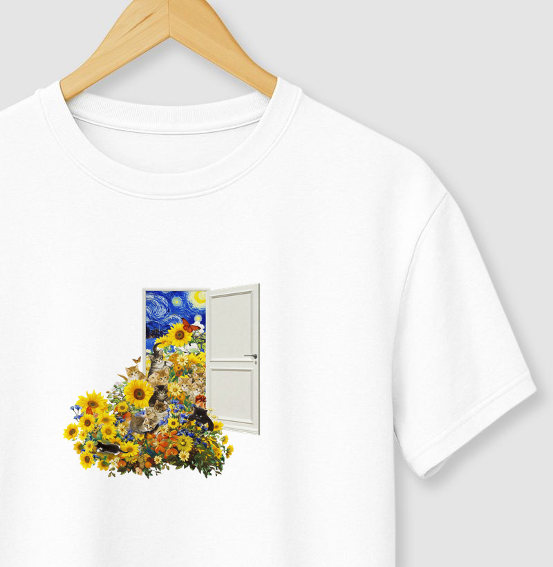 Portal noite estrelada com gatos e flores