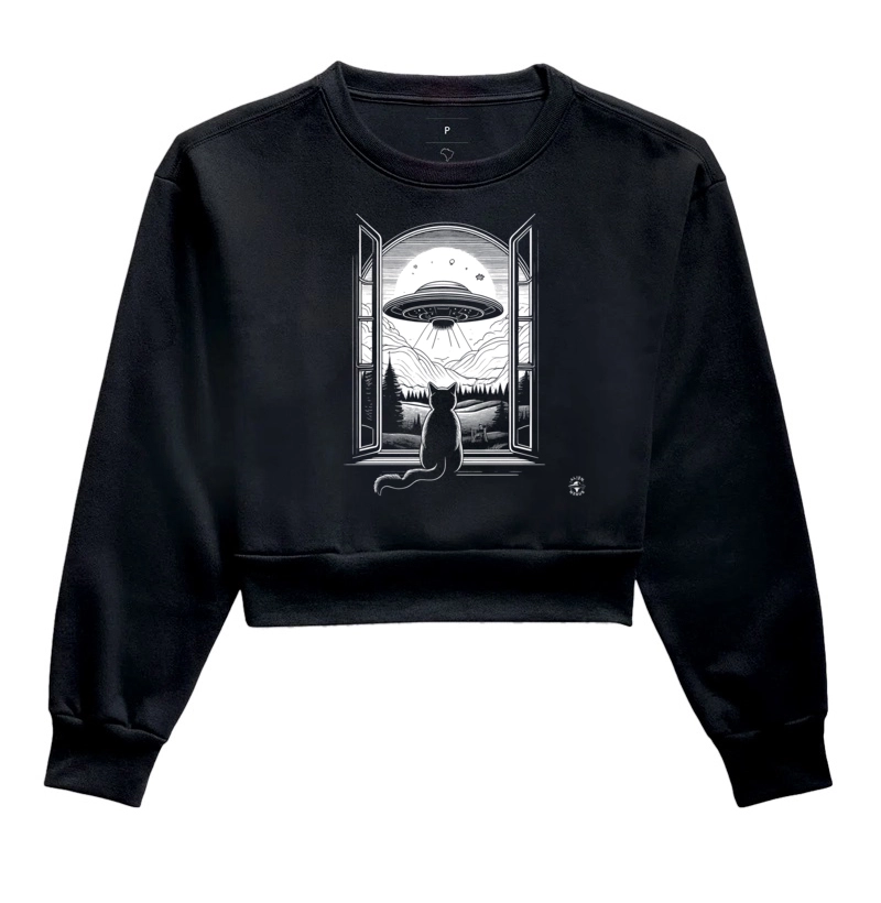 Cropped Moletom O Gato e o OVNI