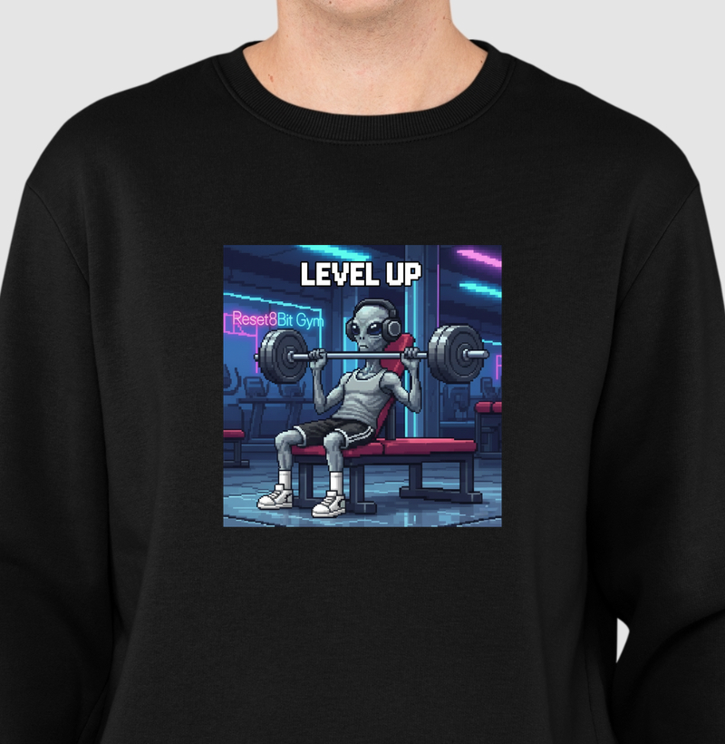 Suéter Moletom Gym Level Up Reset8Bit