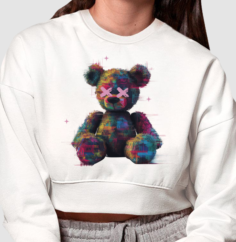 Urso Pixelado: Moletom Cropped - Estilo Moderno e Criativo