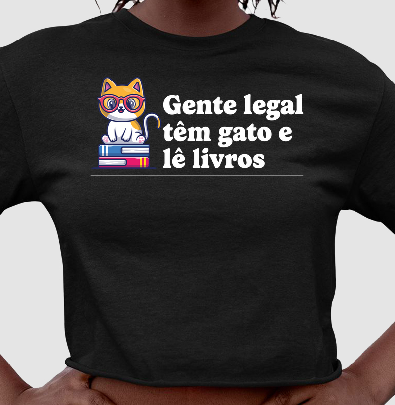 Camiseta Gente legal têm gato e lê livros, nova versão