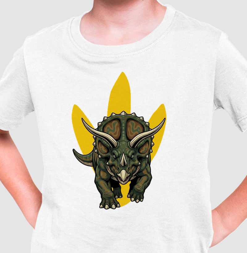  Camisa Algodão Estampada Dinossauro Triceratops Furioso Premium