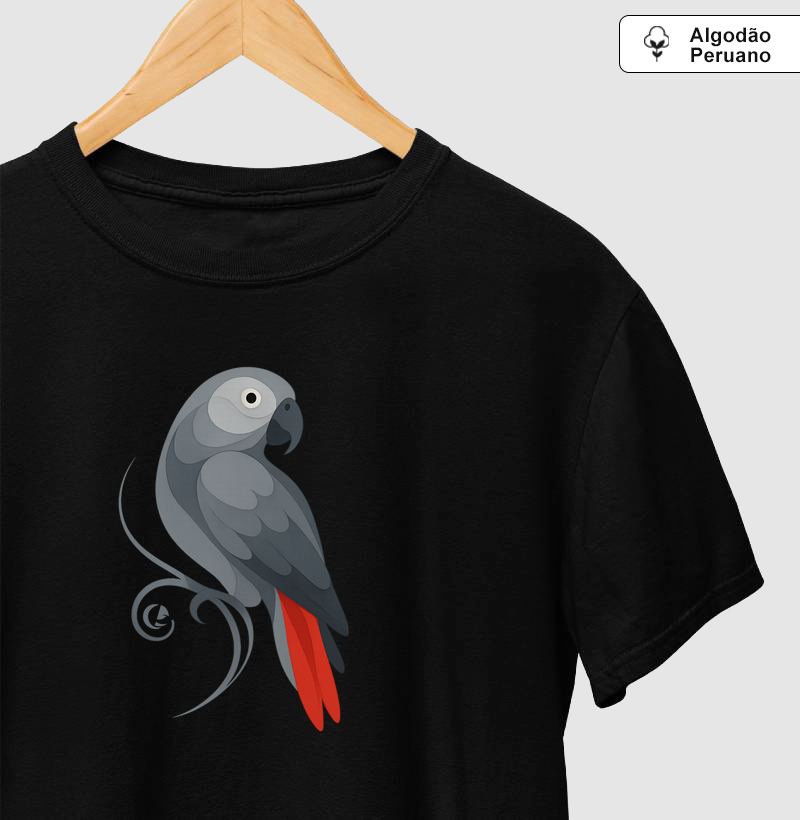 Camiseta Algodão Peruano - Papagaio do Congo em Movimento