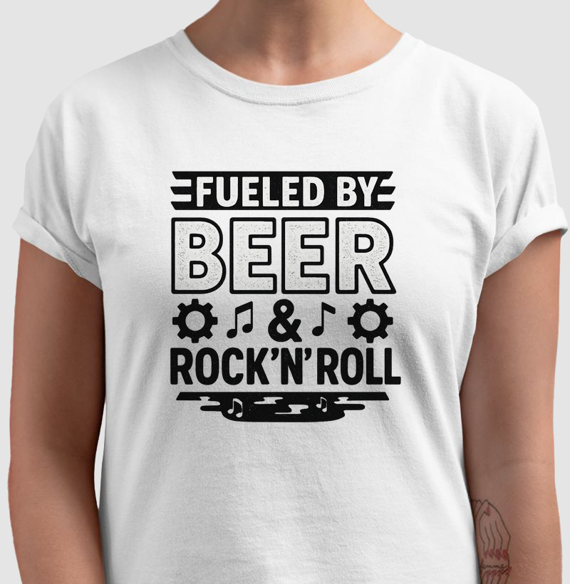 Camiseta Fueled by Beer and Rock’n’Roll – Estilo Cervejeiro e Musical