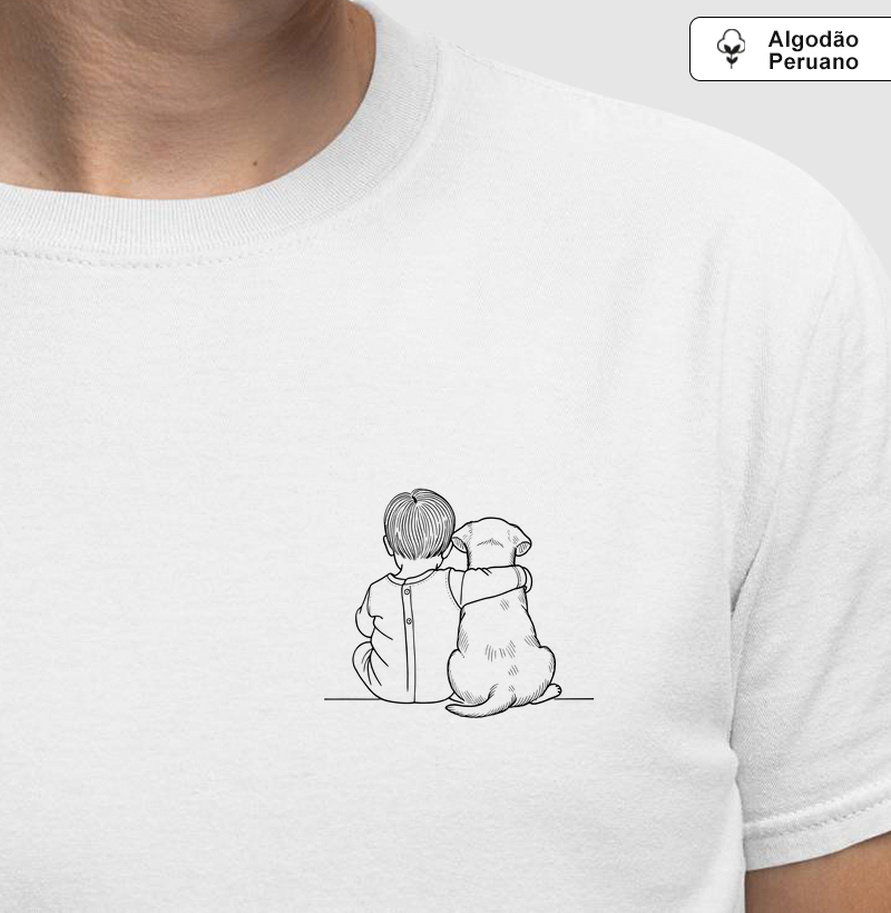 Abraço - bebê menino e cachorro pequeno (minimalista) (algodão peruano)