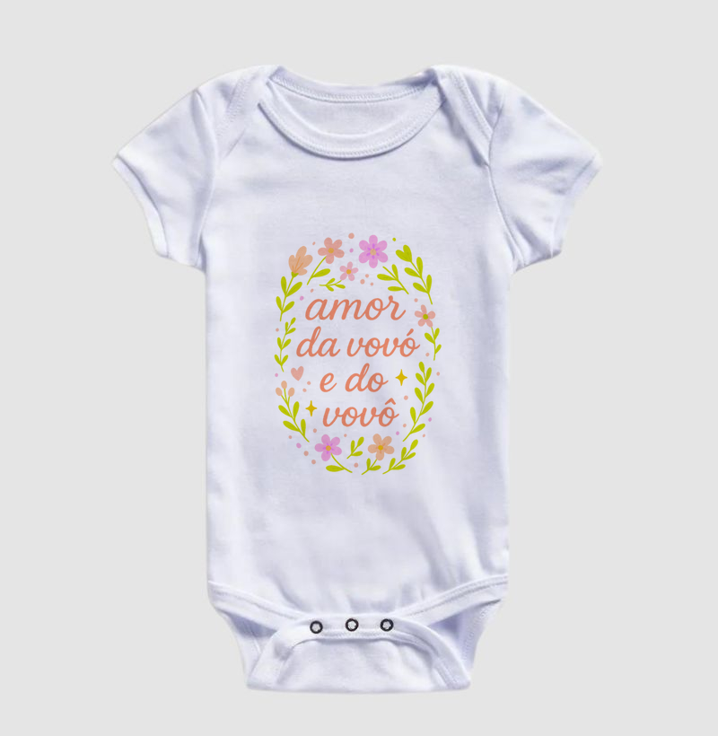 Amor da Vovó e do Vovô - flores e formato oval (body bebê)