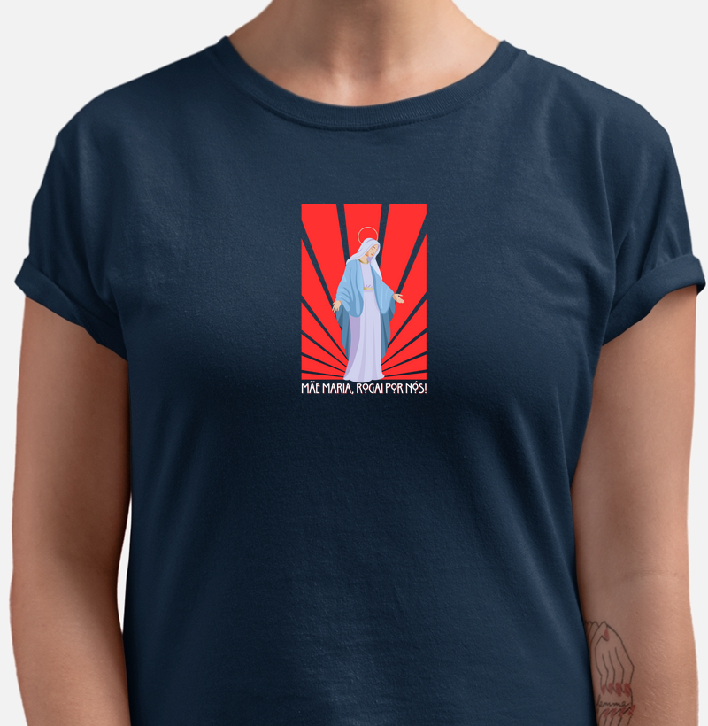 Camiseta Rogai por Nós Azul Marinho Feminina