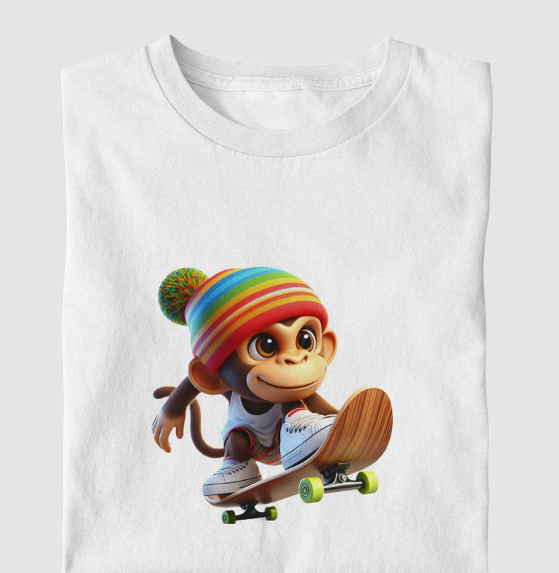 camiseta branca macaco skatista