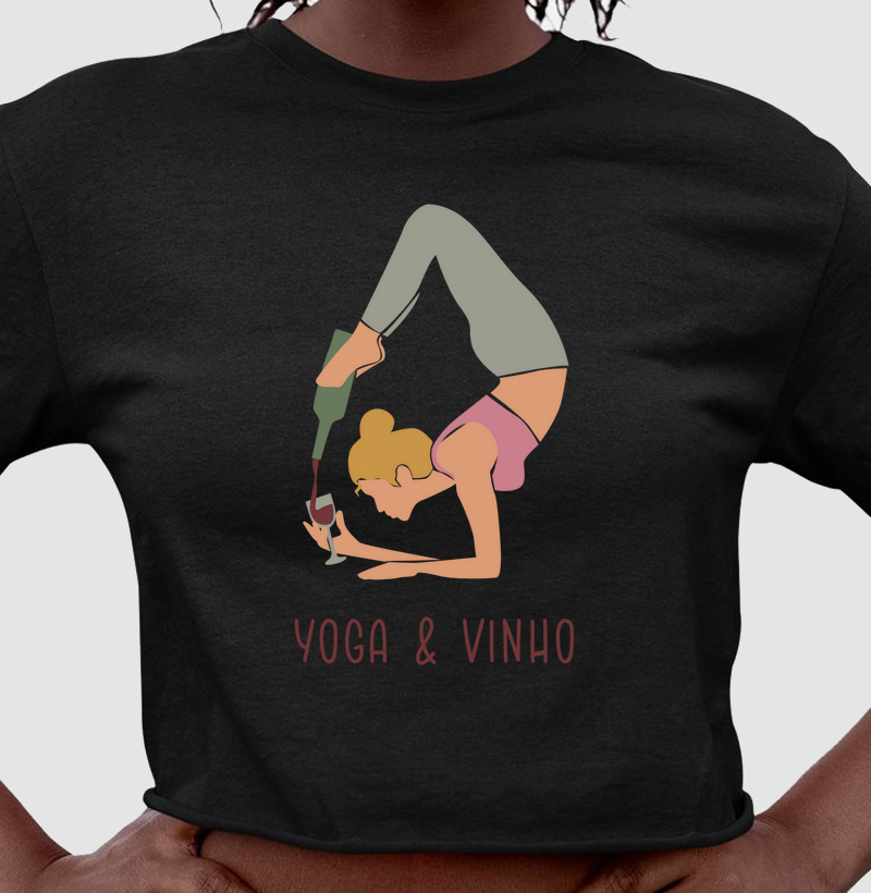Camiseta Cropped Yoga e Vinho