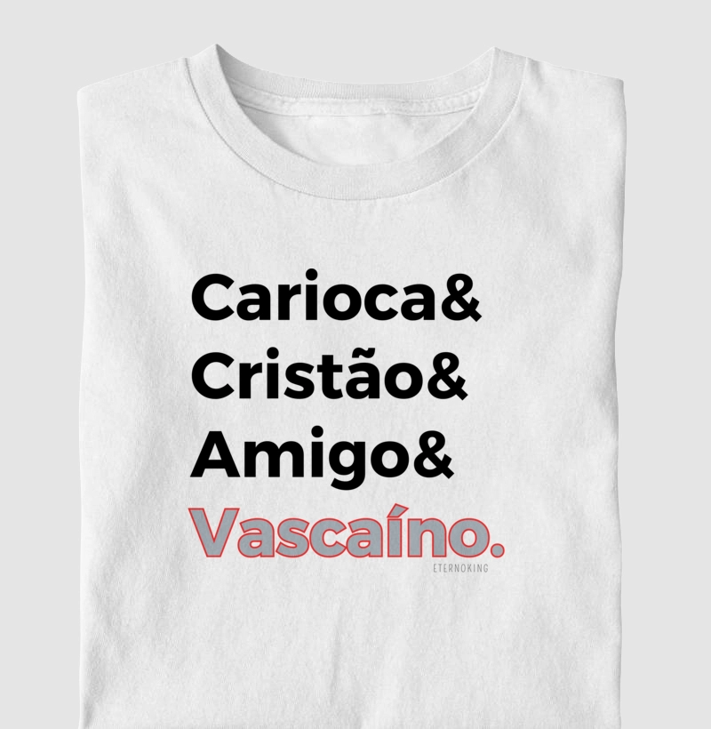  Camiseta cristã marca Eterno King com frases de fé "Cristão Vascaíno" em letras pretas
