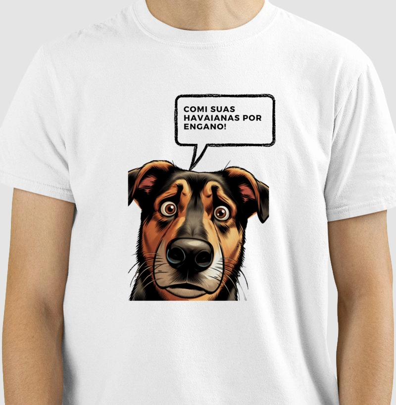 Camiseta Vira Lata - Comi suas Havaianas por engano!