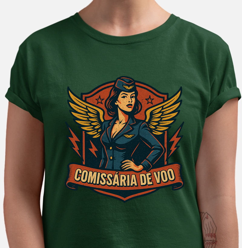 Camiseta Aviação Comissária de Voo - Apaixonados por Aviação e Comissário de Bordo