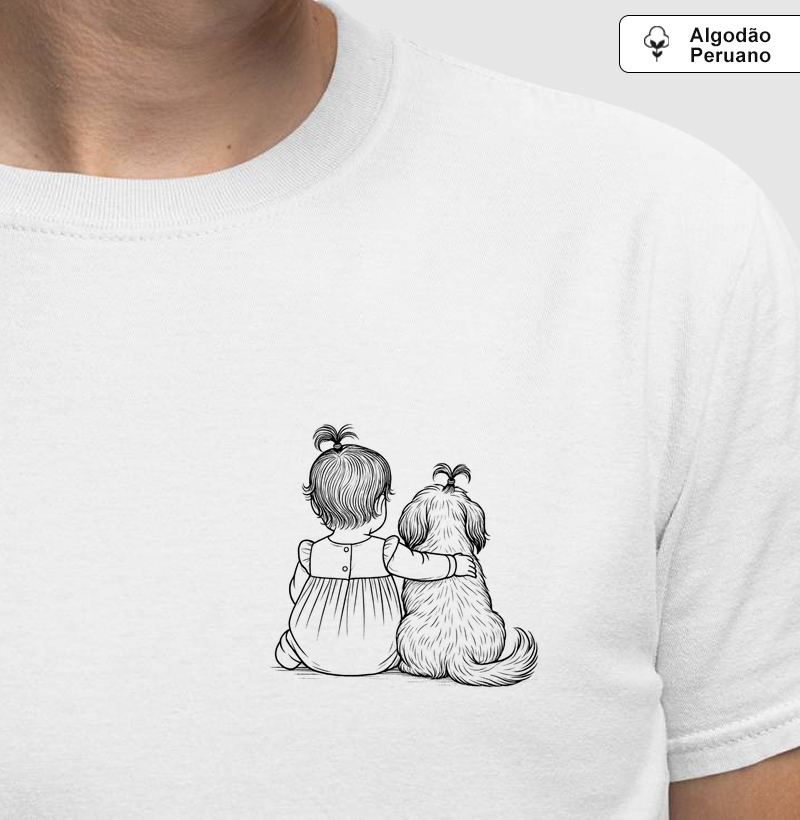 Abraço - bebê menina 1 ano com cachorro shih tzu (algodão peruano)