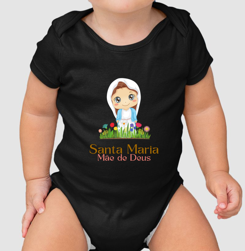 Body para Bebê Santa Maria Mãe de Deus (com imagem infantilizada de Maria)