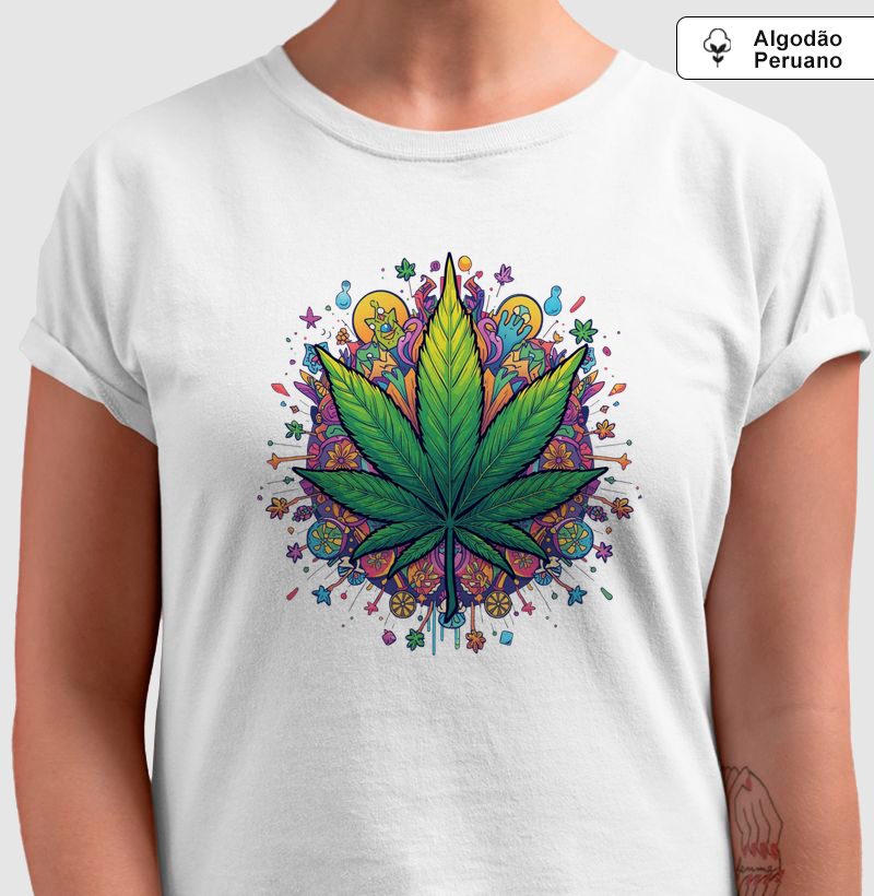Camiseta Algodão Peruano Mandala Canábica