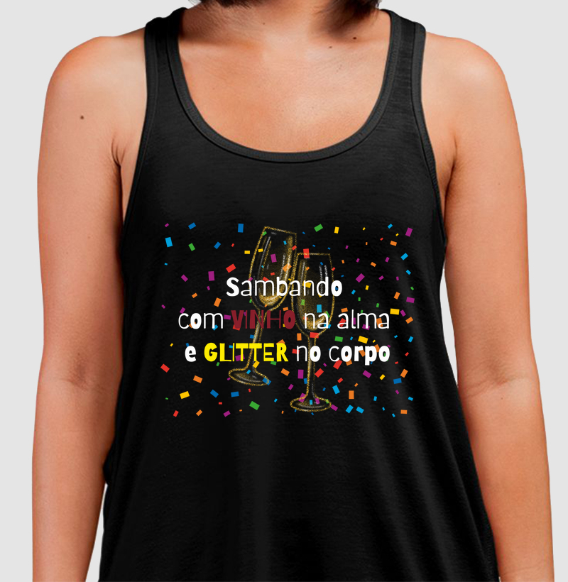Camiseta Carnaval com Vinho e Glitter