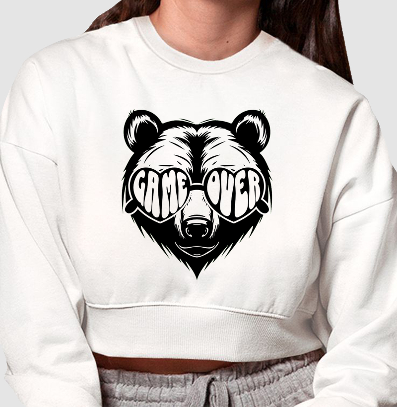 Cropped Moletom Urso Game Over (V. Black)