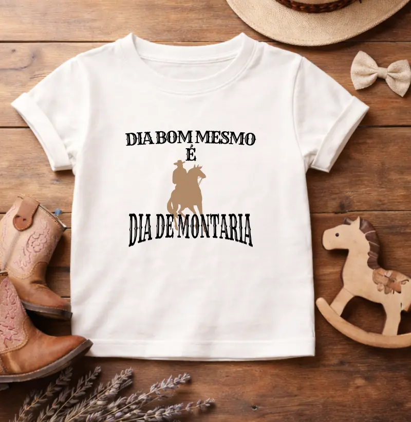 Camiseta Infantil Dia Bom é Dia de Montaria 100% Algodão Premium