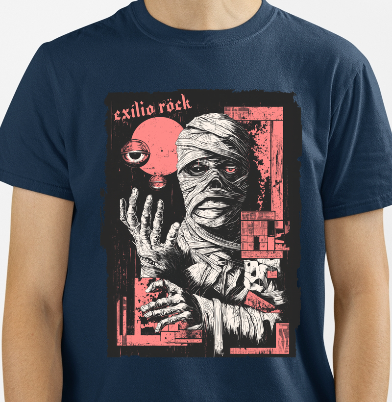 Camiseta O Retorno do Faraó - Horror Egípcio e Clássicos | Exílio Röck - Armadura Urbana