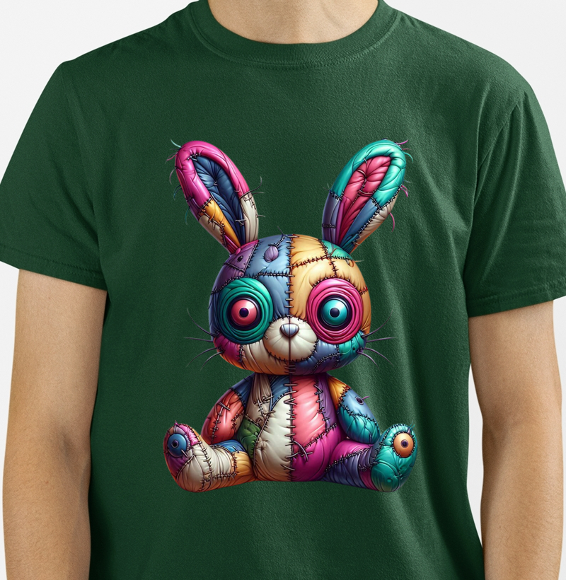 Camiseta com Estampa de Coelho Costurado