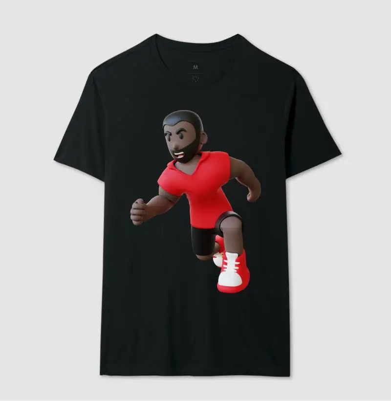 Correndo com camiseta vermelha.