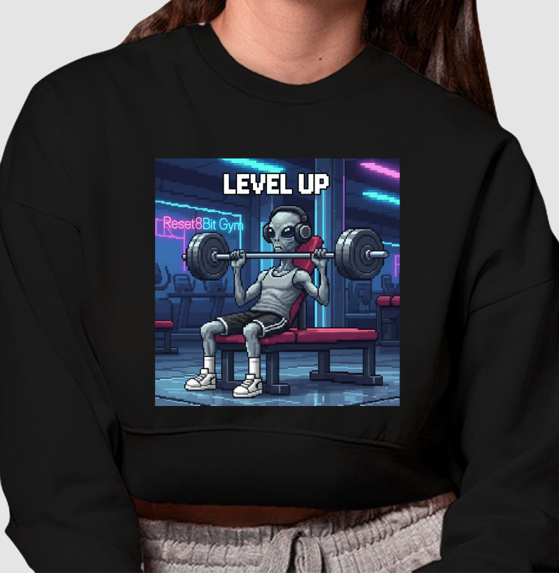 Cropped Moletom Gym Level Up Reset8Bit